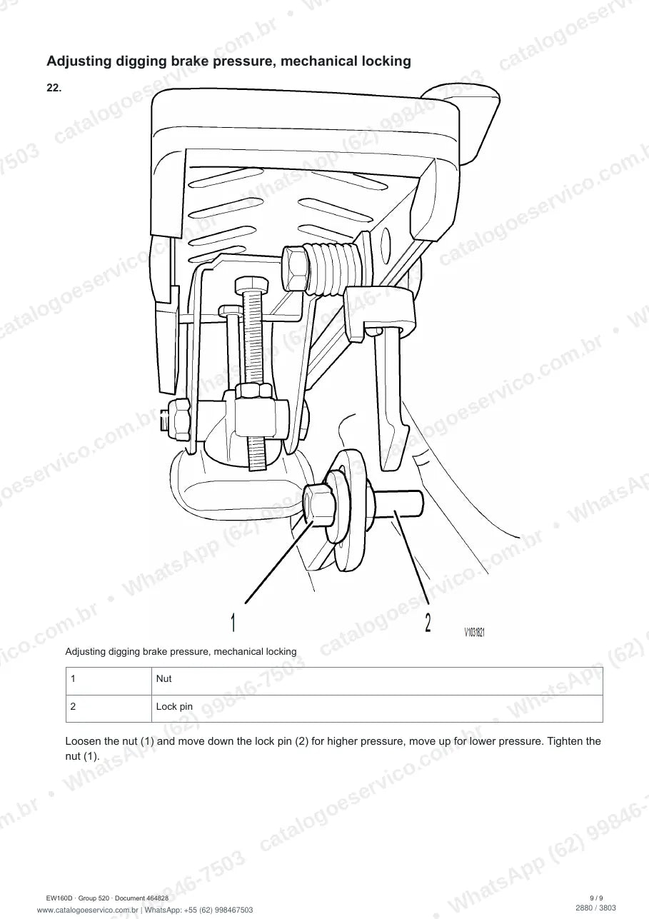 Manual de serviço Volvo EW160D: página de procedimento com texto e figura (2)