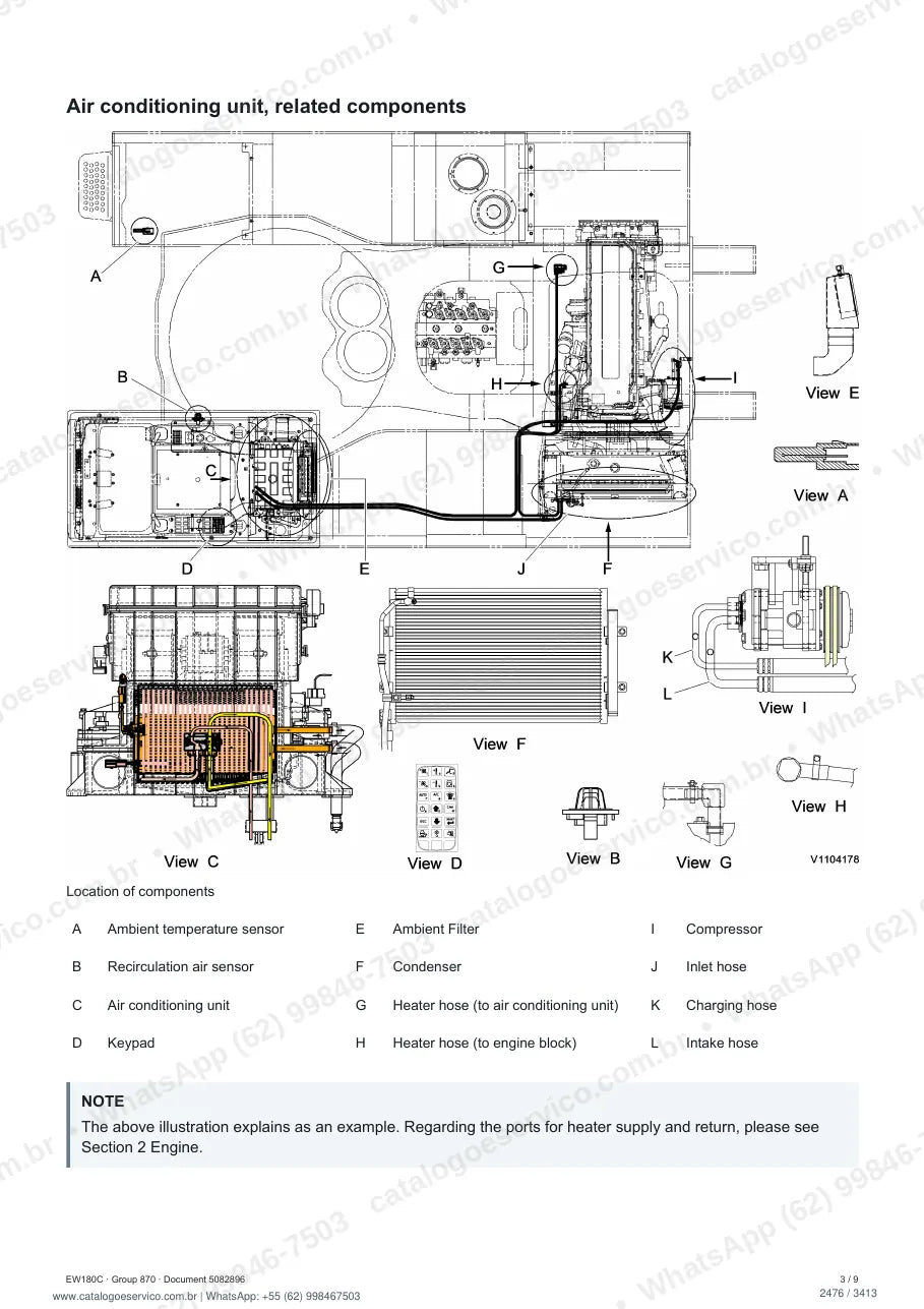 Manual de serviço Volvo EW180C: página de procedimento com texto e figura (2)