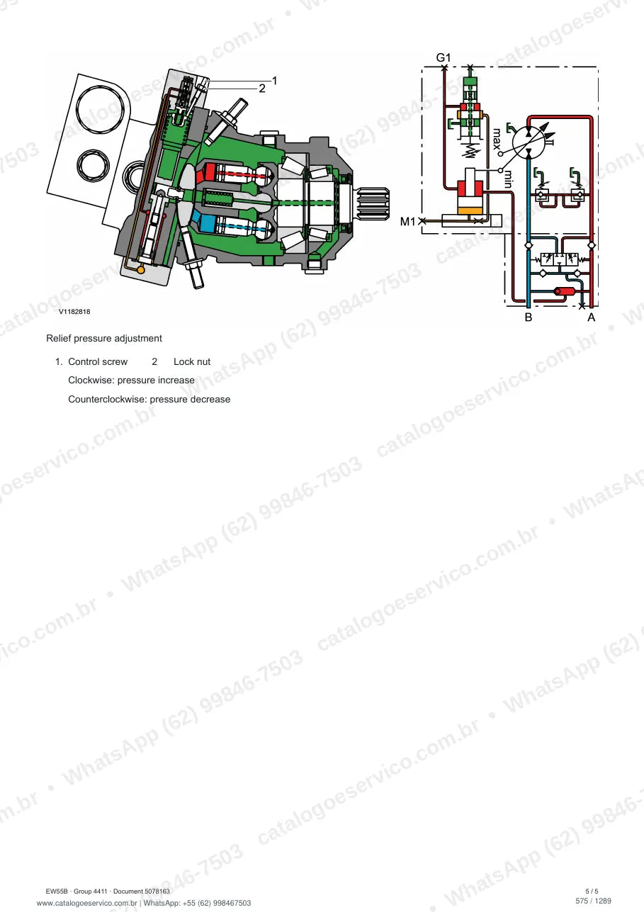 Manual de serviço Volvo EW55B: página de procedimento com texto e figura