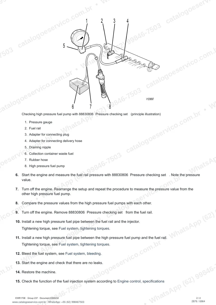 Manual de serviço Volvo EWR170E: página de procedimento com texto e figura (2)