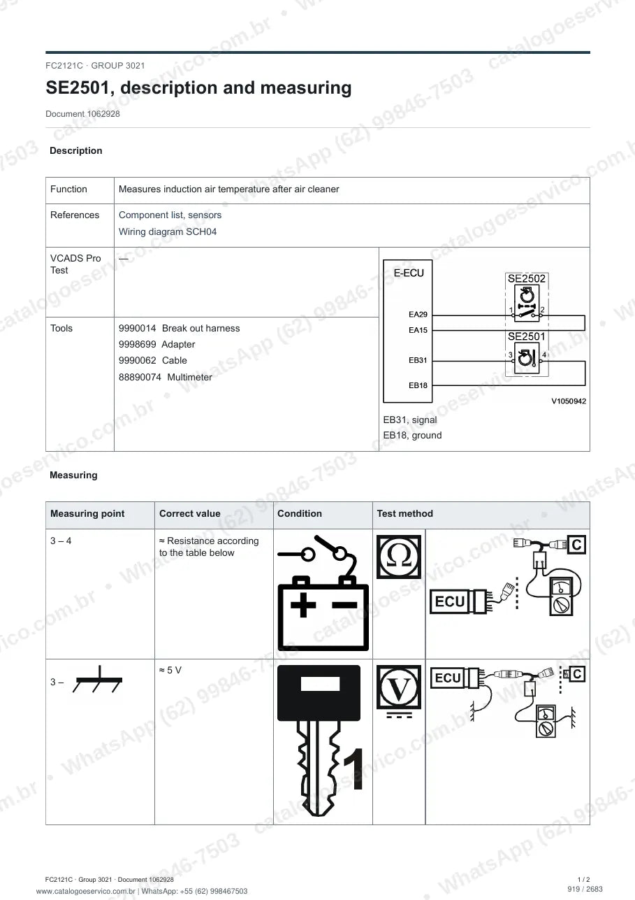 Manual de serviço Volvo FC2121C: página de procedimento com texto e figura