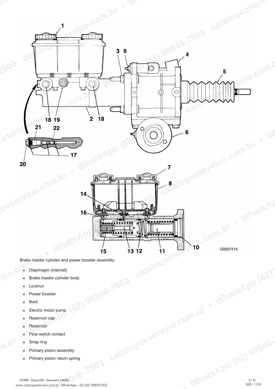 Manual de serviço Volvo G746B: página de procedimento com texto e figura
