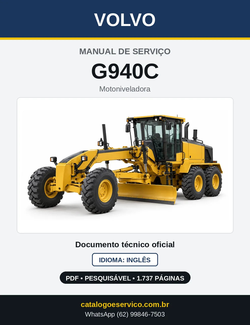 Capa do Manual de Serviço Volvo G940C em PDF