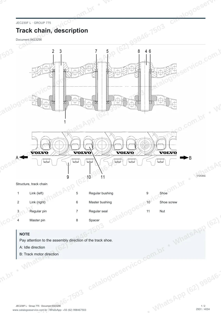 Manual de serviço Volvo JEC230F L: página de procedimento com texto e figura (2)