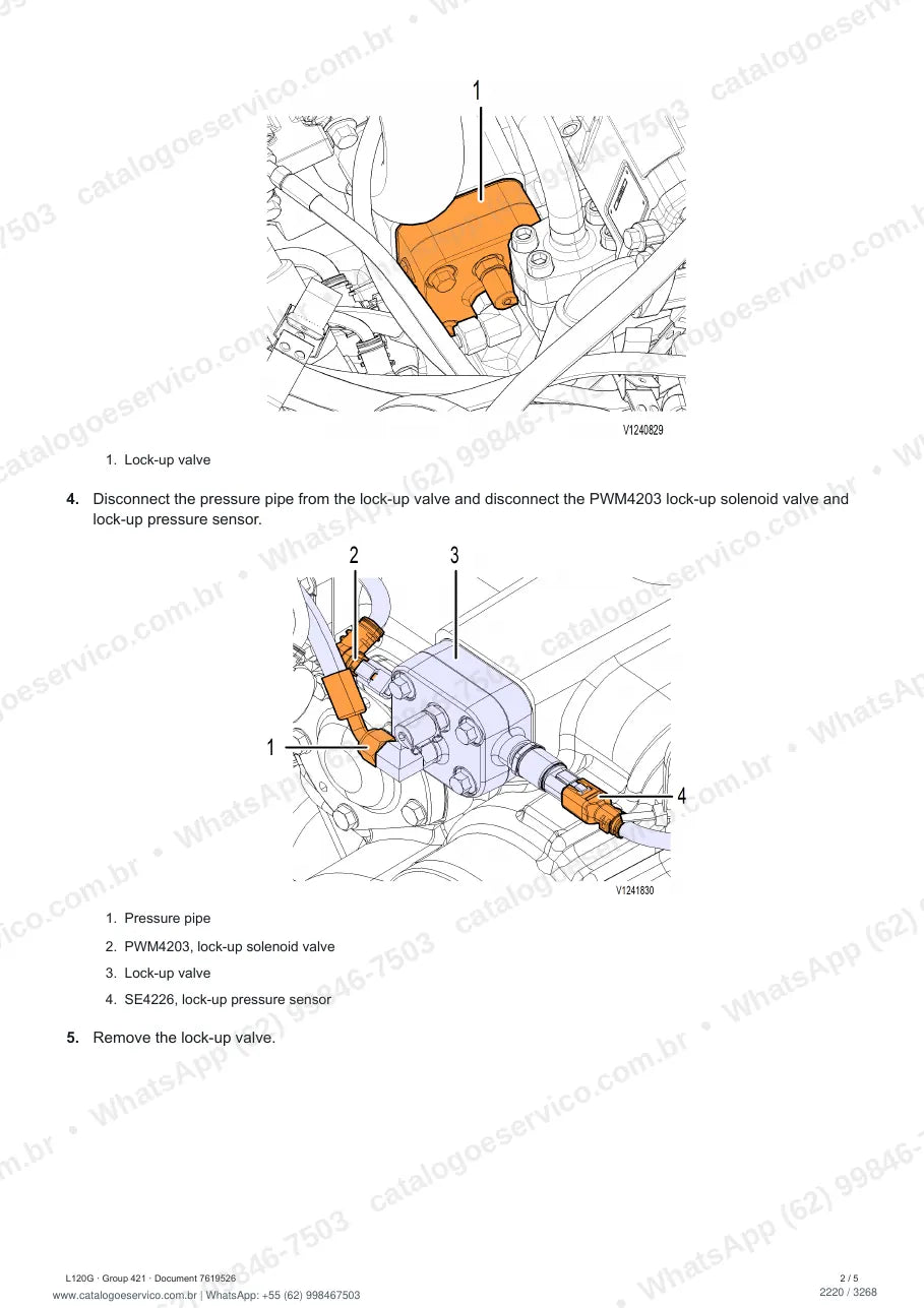 Manual de serviço Volvo L120G e L120G Z: página de procedimento com texto e figura
