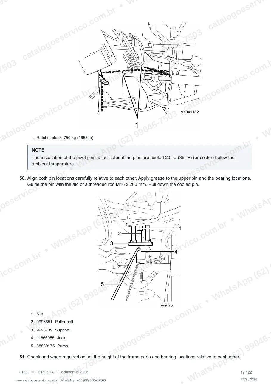 Manual de serviço Volvo L180F HL: página de procedimento com texto e figura