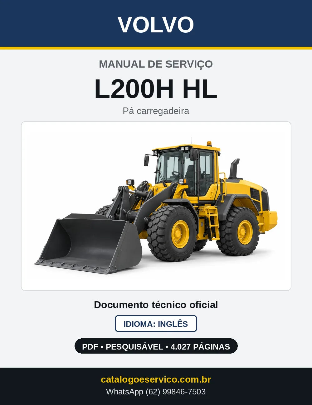 Capa do Manual de Serviço Volvo L200H HL em PDF