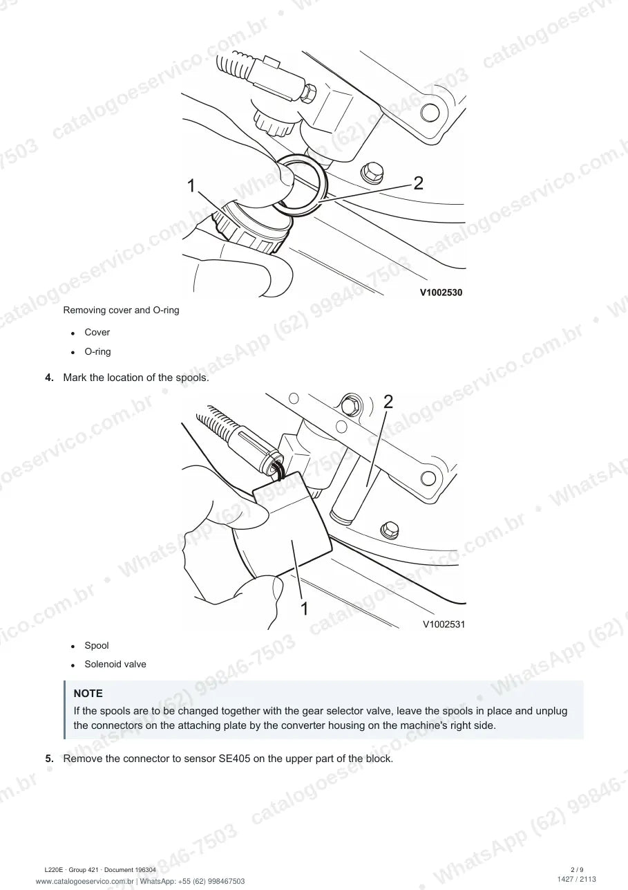 Manual de serviço Volvo L220E: página de procedimento com texto e figura (2)