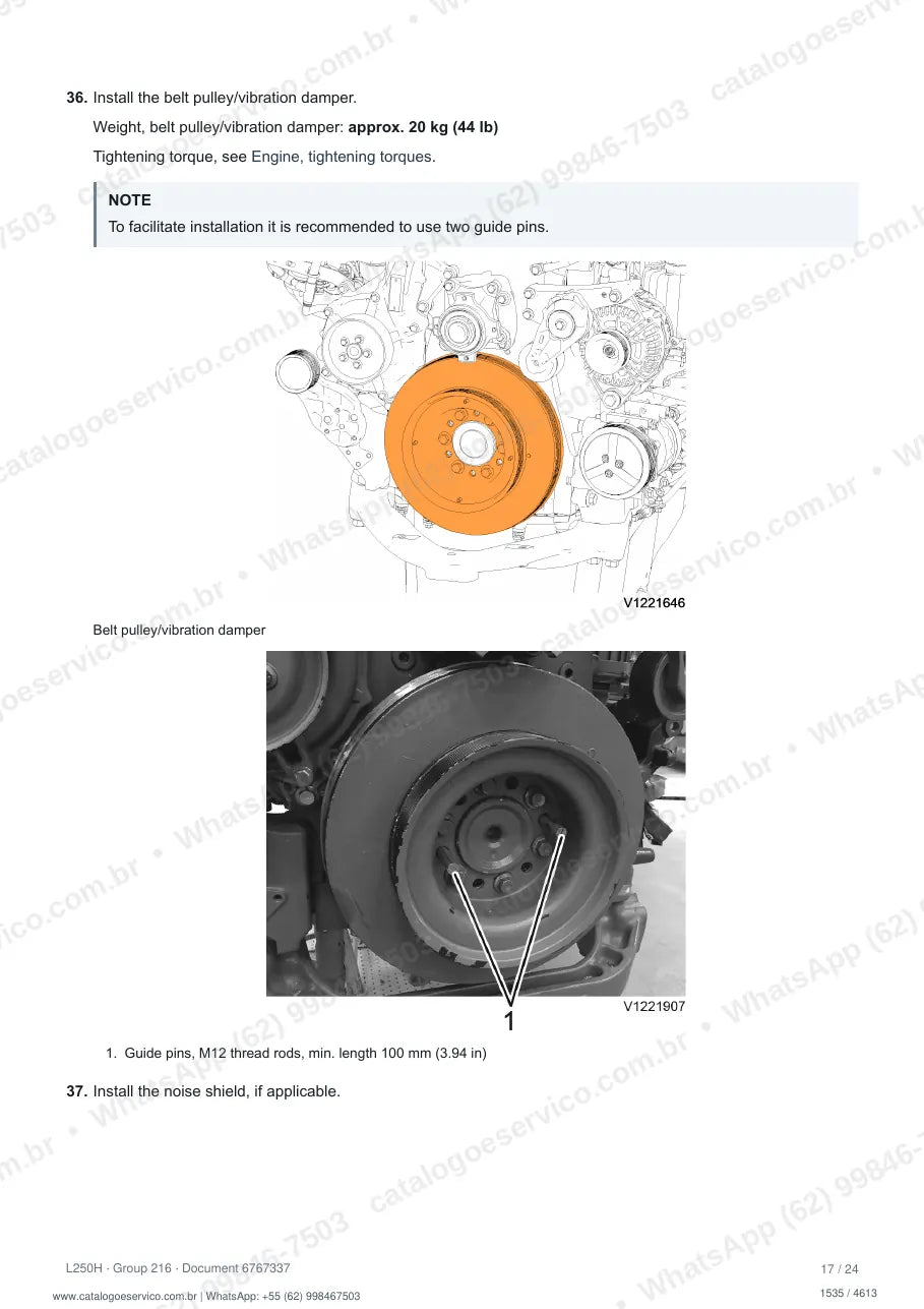 Manual de serviço Volvo L250H: página de procedimento com texto e figura (2)