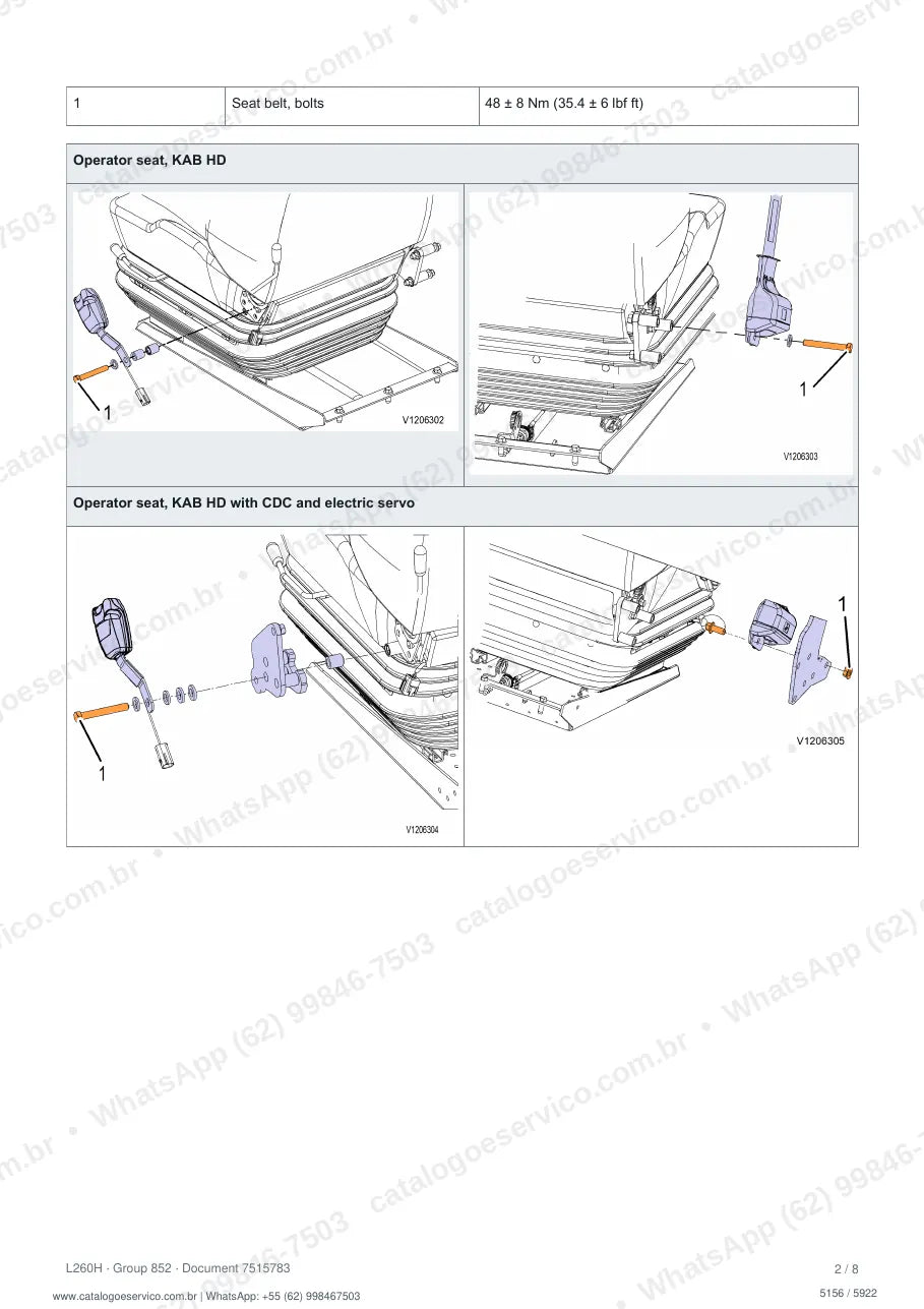 Manual de serviço Volvo L260H: página de procedimento com texto e figura