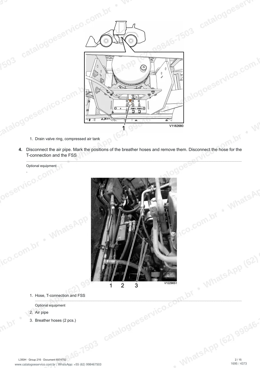 Manual de serviço Volvo L350H: página de procedimento com texto e figura