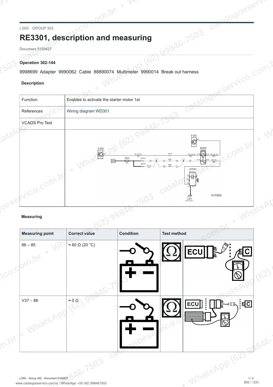 Manual de serviço Volvo L35G: página de procedimento com texto e figura