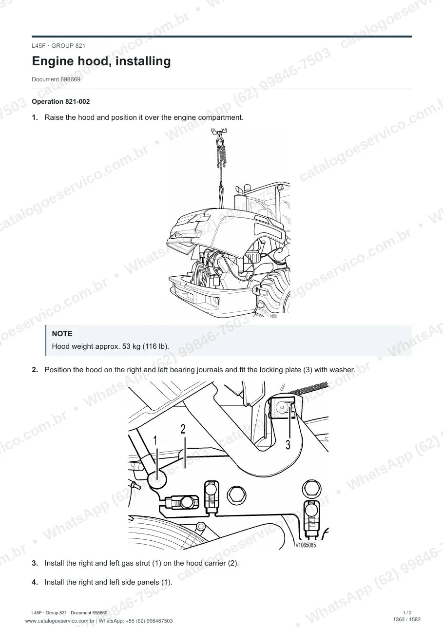 Manual de serviço Volvo L45F: página de procedimento com texto e figura (2)
