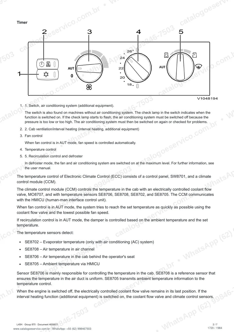 Manual de serviço Volvo L45H: página de procedimento com texto e figura
