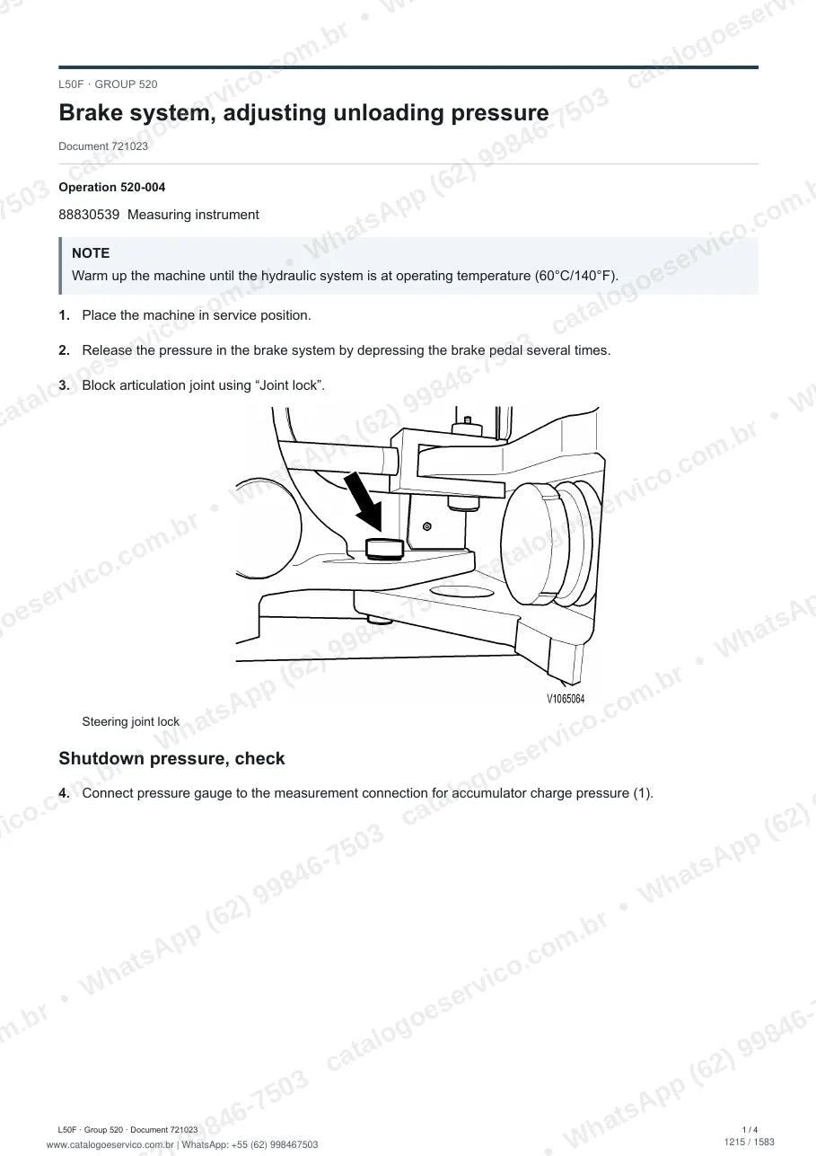 Manual de serviço Volvo L50F: página de procedimento com texto e figura
