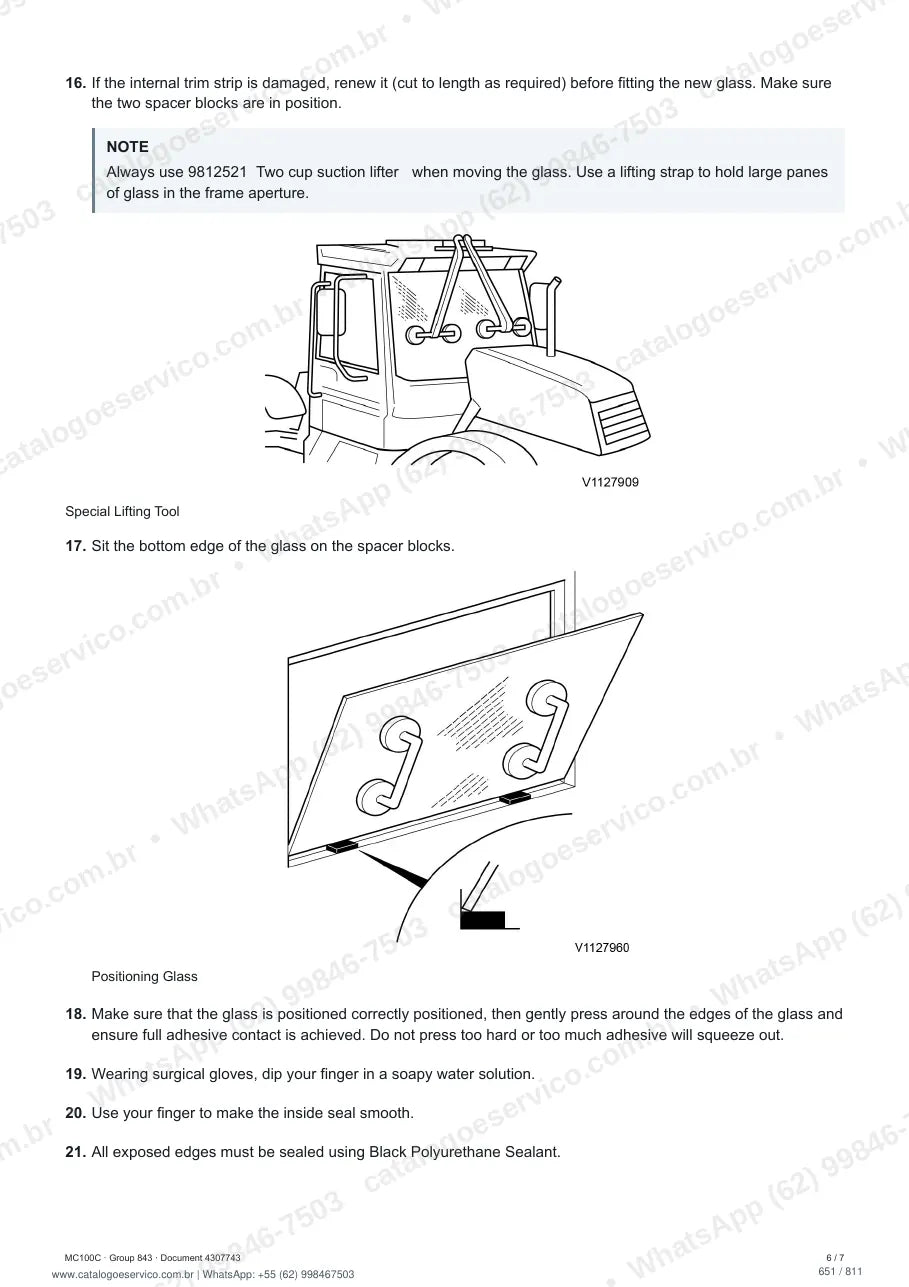 Manual de serviço Volvo MC100C: página de procedimento com texto e figura