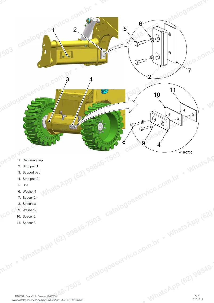 Manual de serviço Volvo MC100C: página de procedimento com texto e figura (2)
