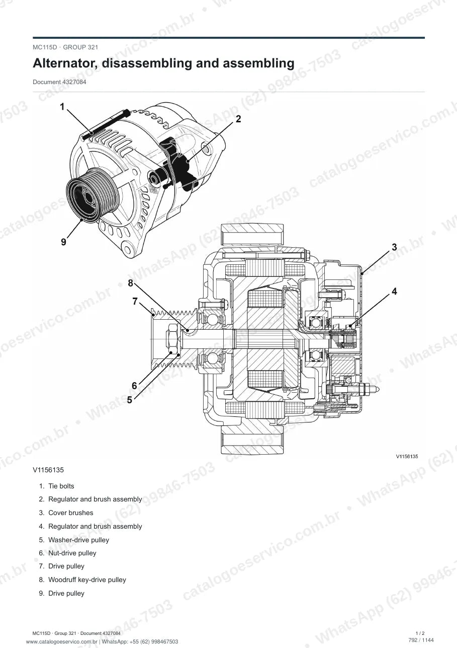 Manual de serviço Volvo MC115D: página de procedimento com texto e figura