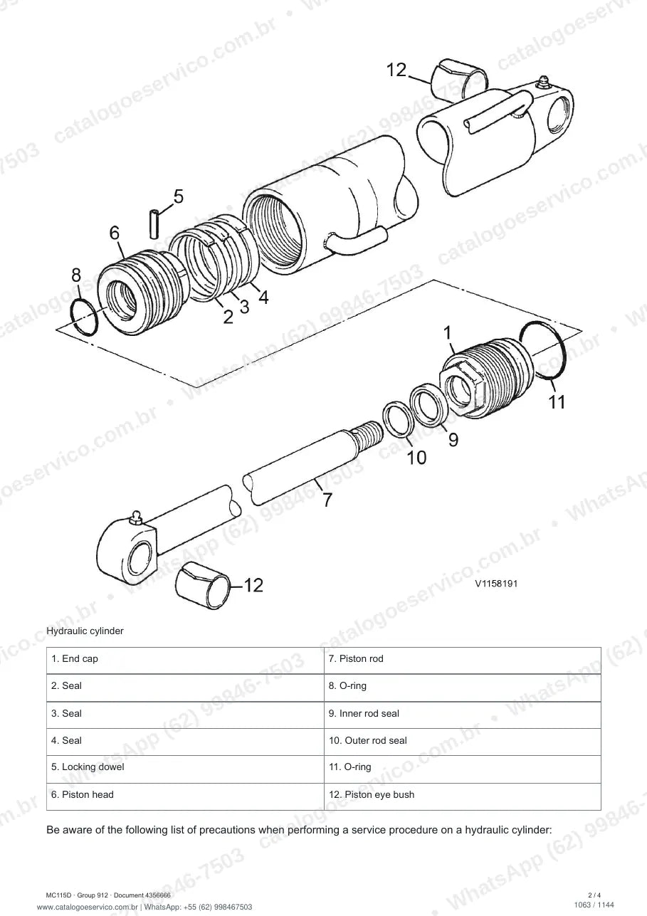 Manual de serviço Volvo MC115D: página de procedimento com texto e figura (2)