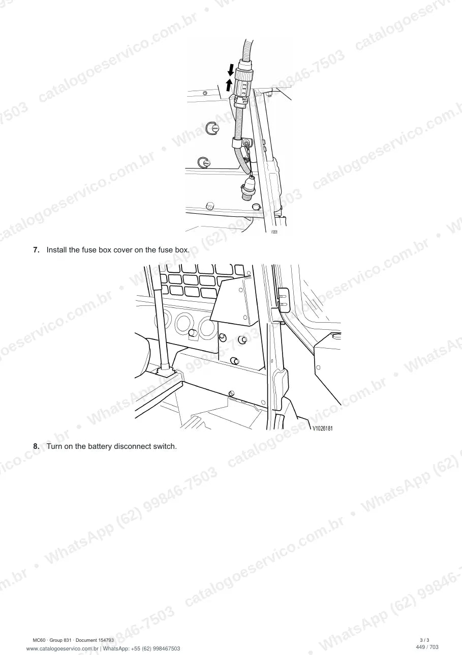 Manual de serviço Volvo MC60: página de procedimento com texto e figura (2)