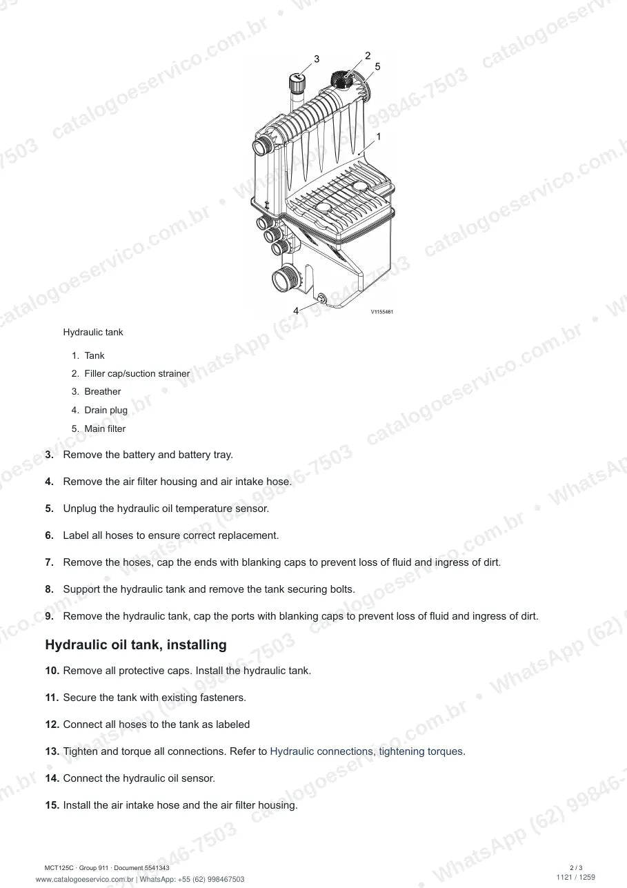 Manual de serviço Volvo MCT125C: página de procedimento com texto e figura (2)