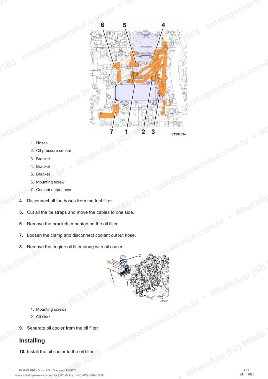 Manual de serviço Volvo P4370D ABG: página de procedimento com texto e figura