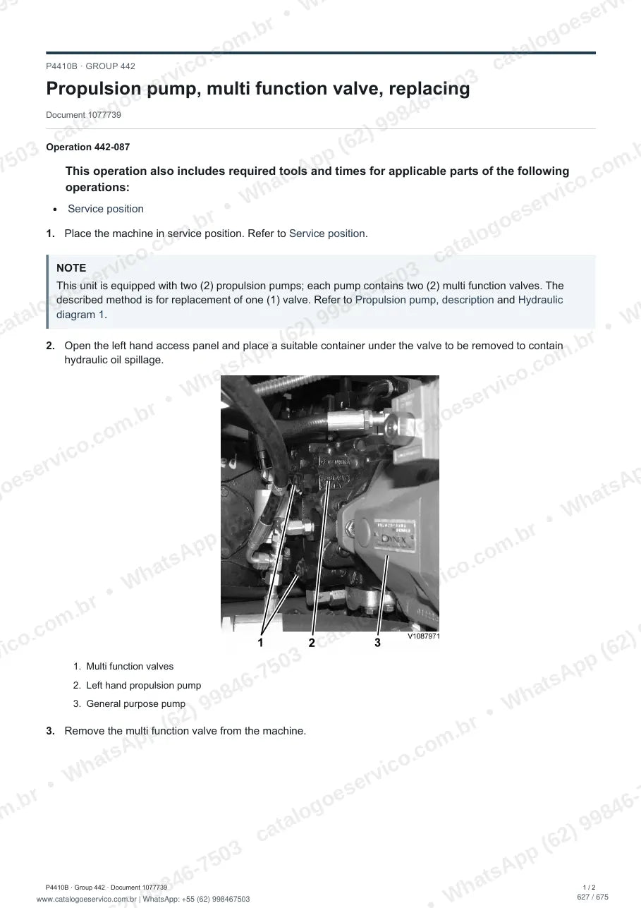 Manual de serviço Volvo P4410B: página de procedimento com texto e figura