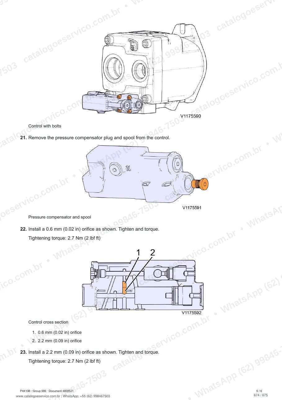 Manual de serviço Volvo P4410B: página de procedimento com texto e figura (2)