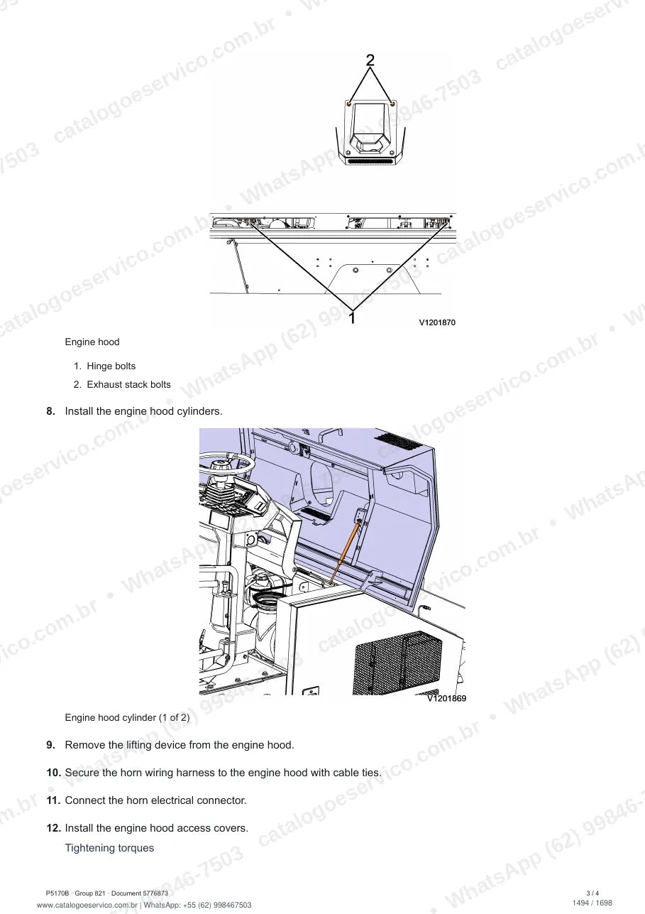 Manual de serviço Volvo P5170B: página de procedimento com texto e figura (2)