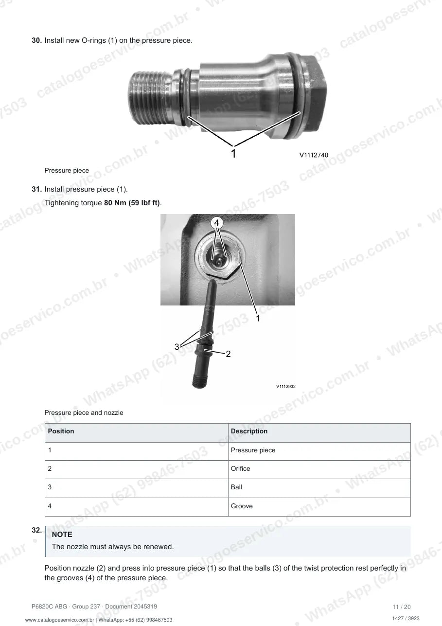 Manual de serviço Volvo P6820C ABG: página de procedimento com texto e figura