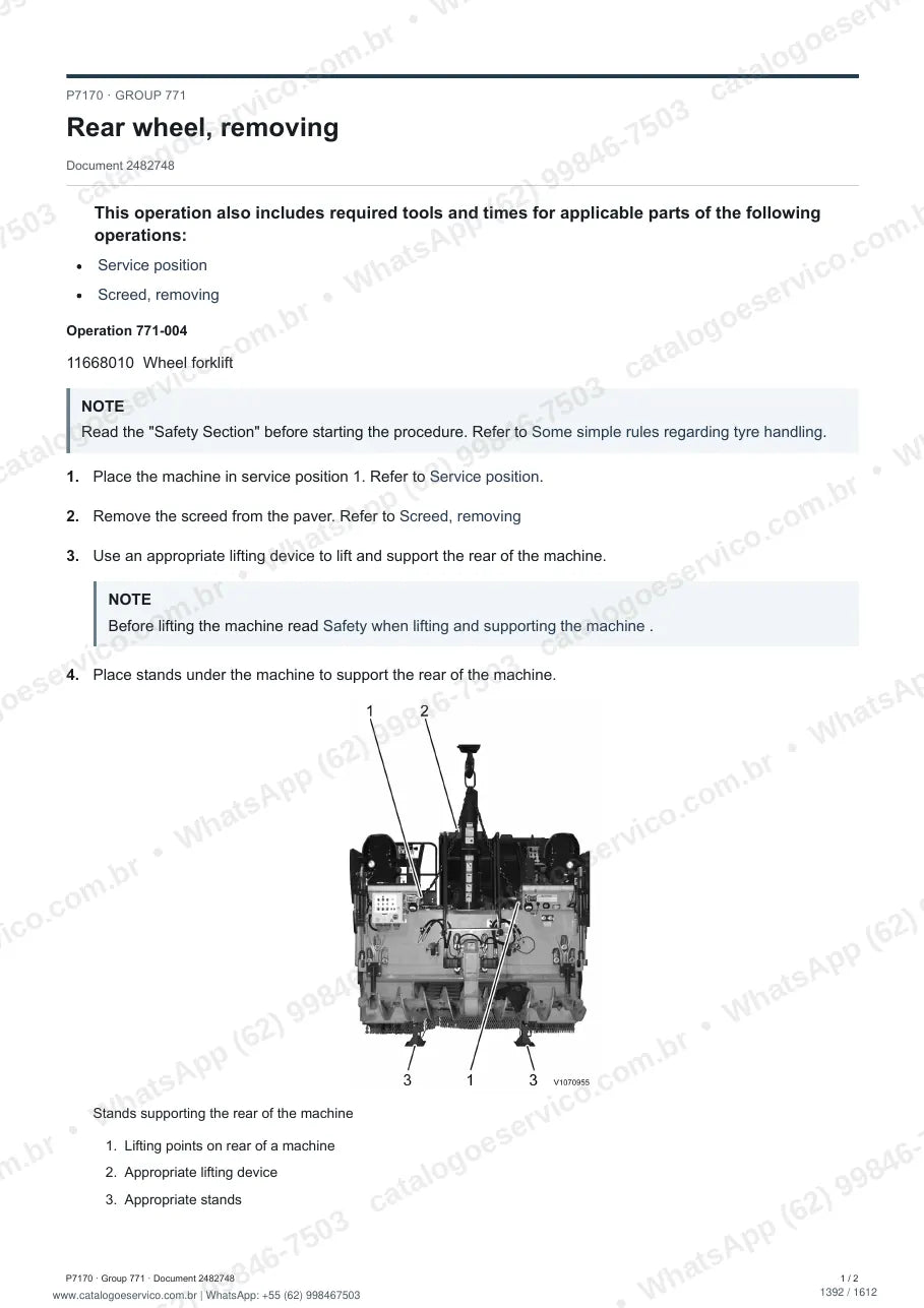 Manual de serviço Volvo P7170: página de procedimento com texto e figura (2)