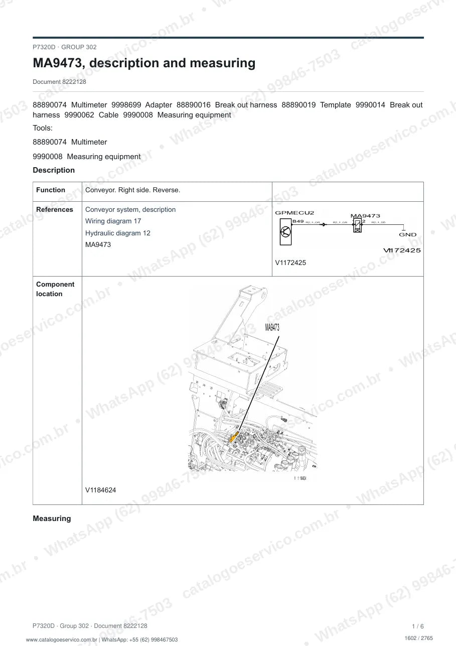 Manual de serviço Volvo P7320D: página de procedimento com texto e figura (2)