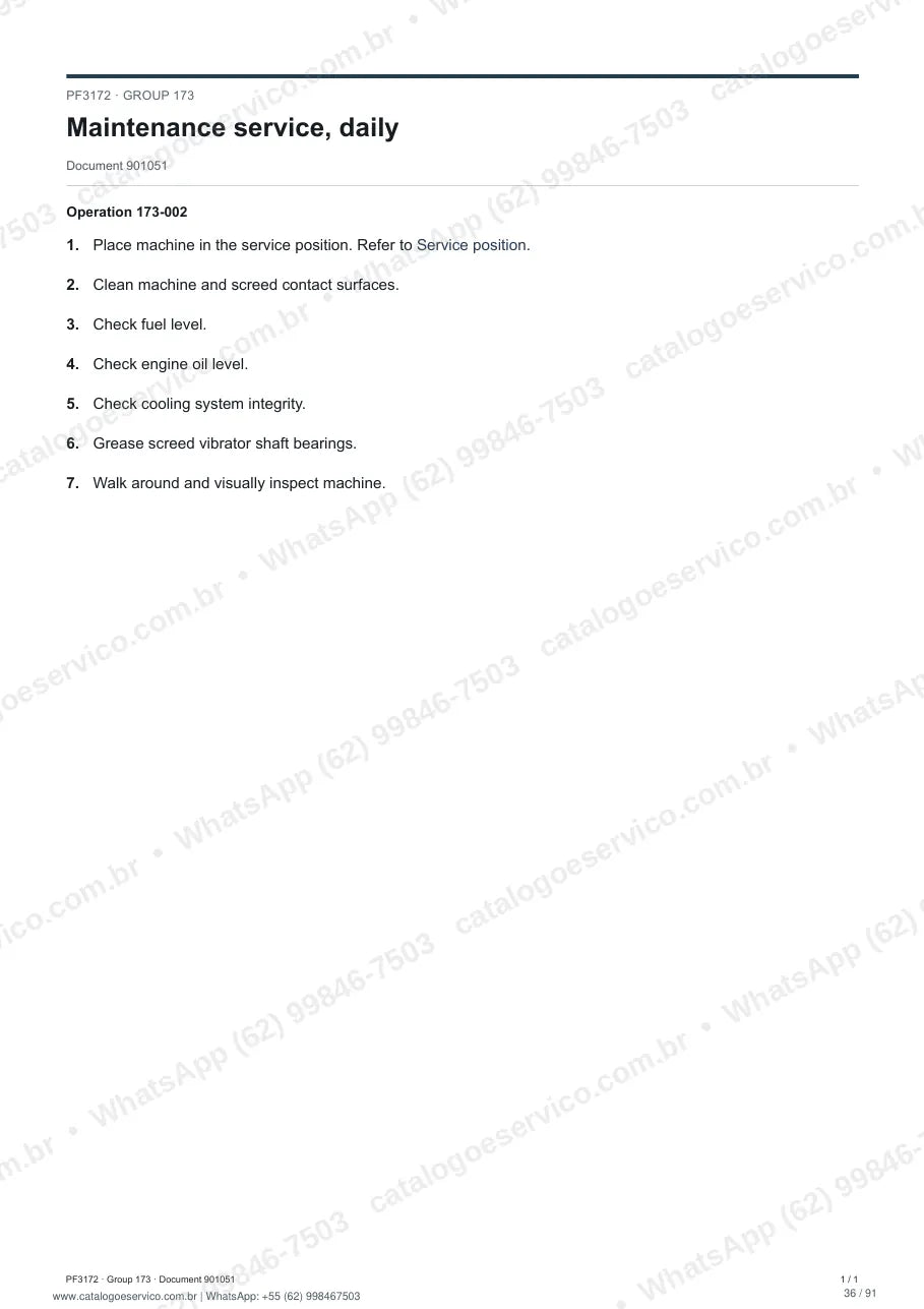 Manual de serviço Volvo PF3172: página de procedimento com texto e figura (2)
