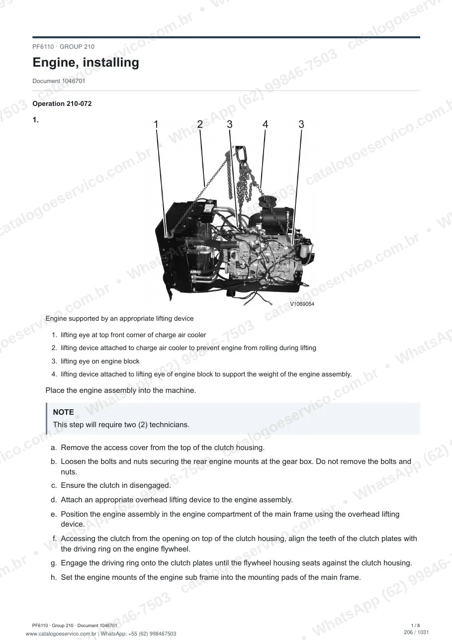 Manual de serviço Volvo PF6110: página de procedimento com texto e figura