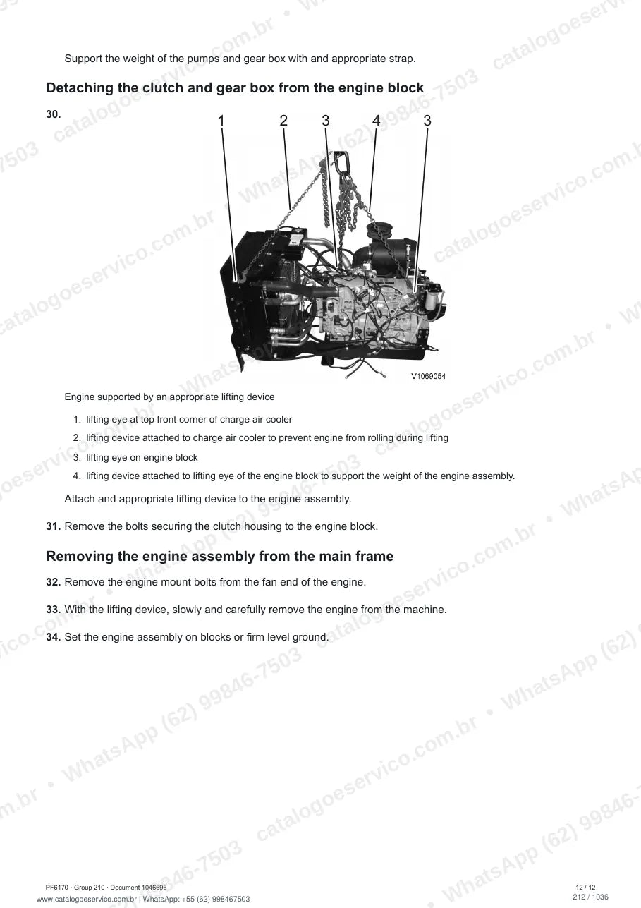 Manual de serviço Volvo PF6170: página de procedimento com texto e figura (2)