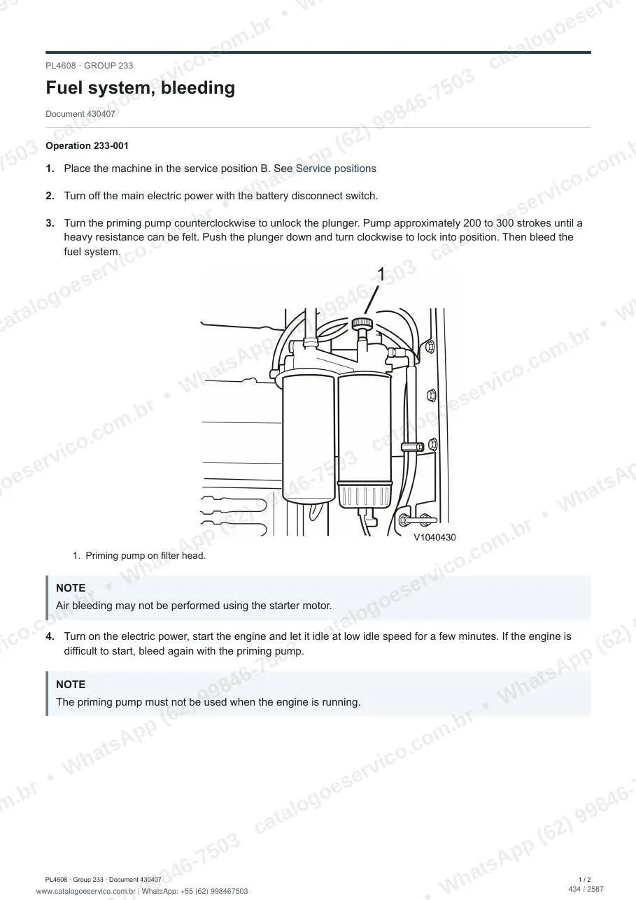 Manual de serviço Volvo PL4608: página de procedimento com texto e figura