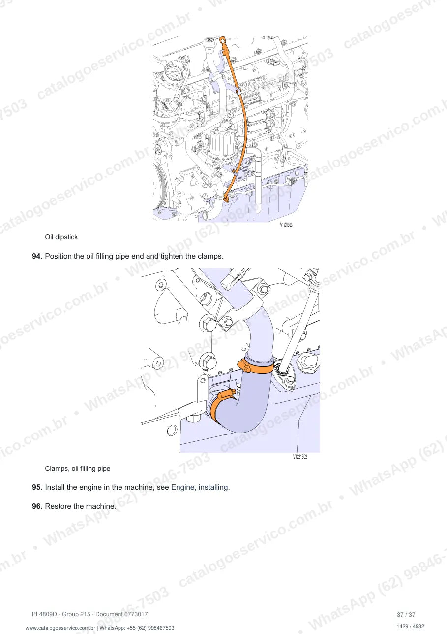 Manual de serviço Volvo PL4809D: página de procedimento com texto e figura (2)