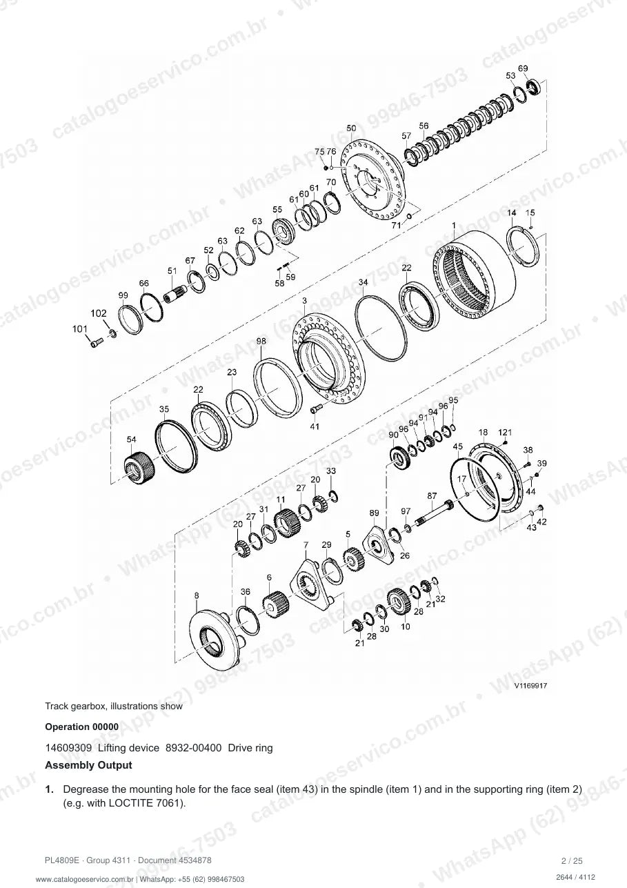 Manual de serviço Volvo PL4809E: página de procedimento com texto e figura (2)