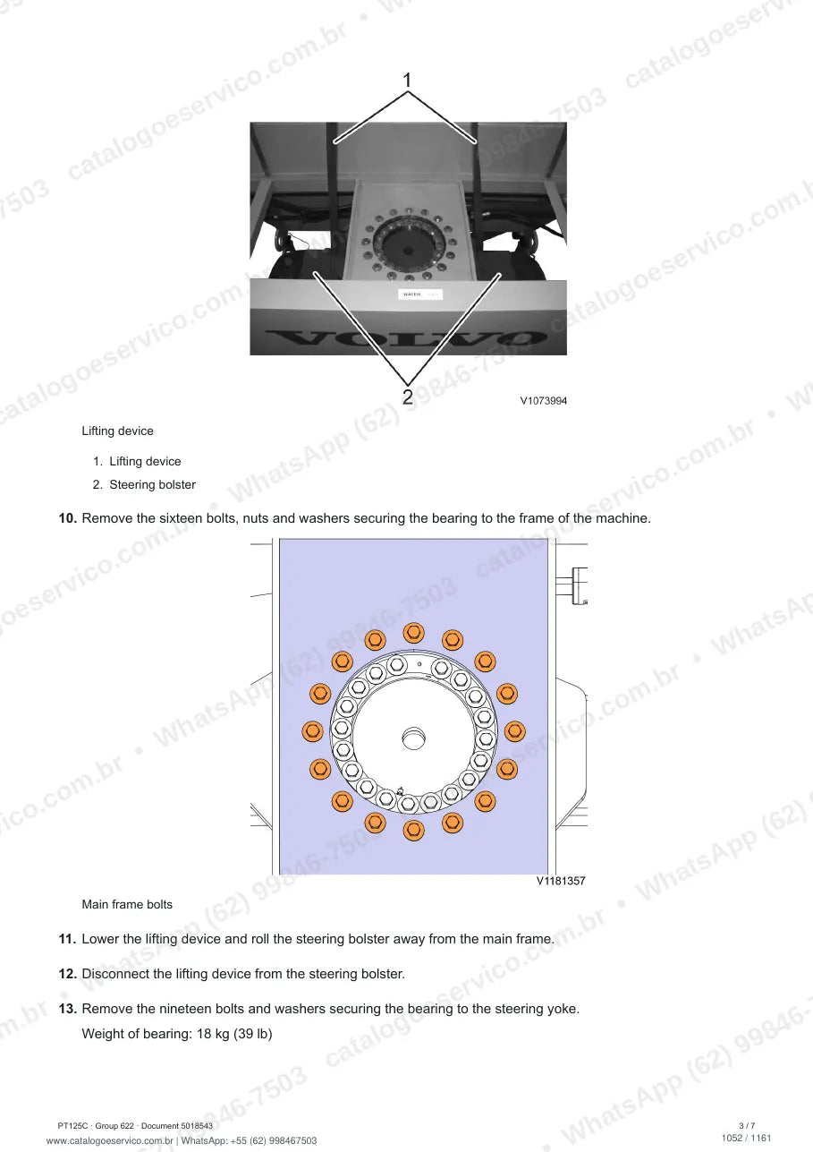 Manual de serviço Volvo PT125C: página de procedimento com texto e figura