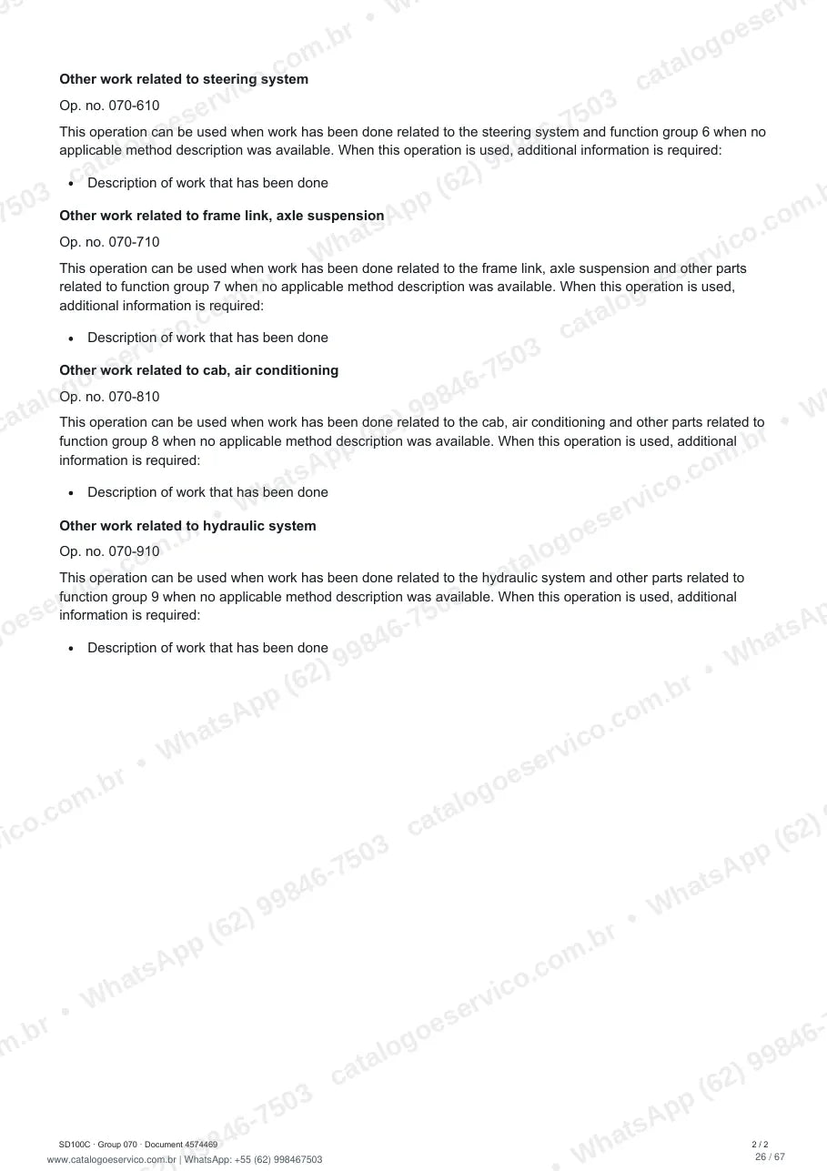 Manual de serviço Volvo SD100C: página de procedimento com texto e figura