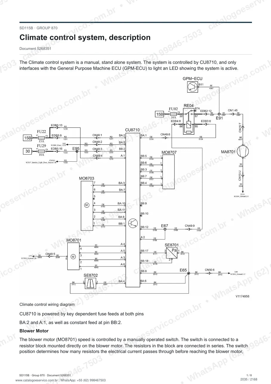 Manual de serviço Volvo SD115B: página de procedimento com texto e figura (2)