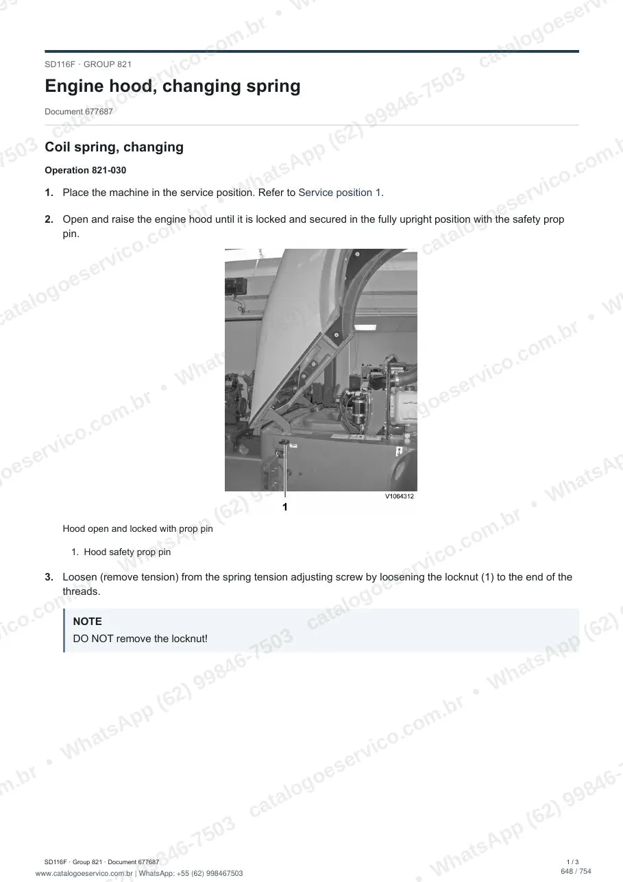 Manual de serviço Volvo SD116F: página de procedimento com texto e figura