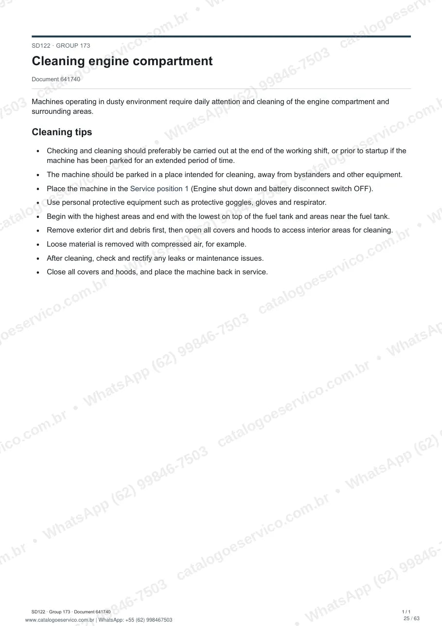 Manual de serviço Volvo SD122: página de procedimento com texto e figura