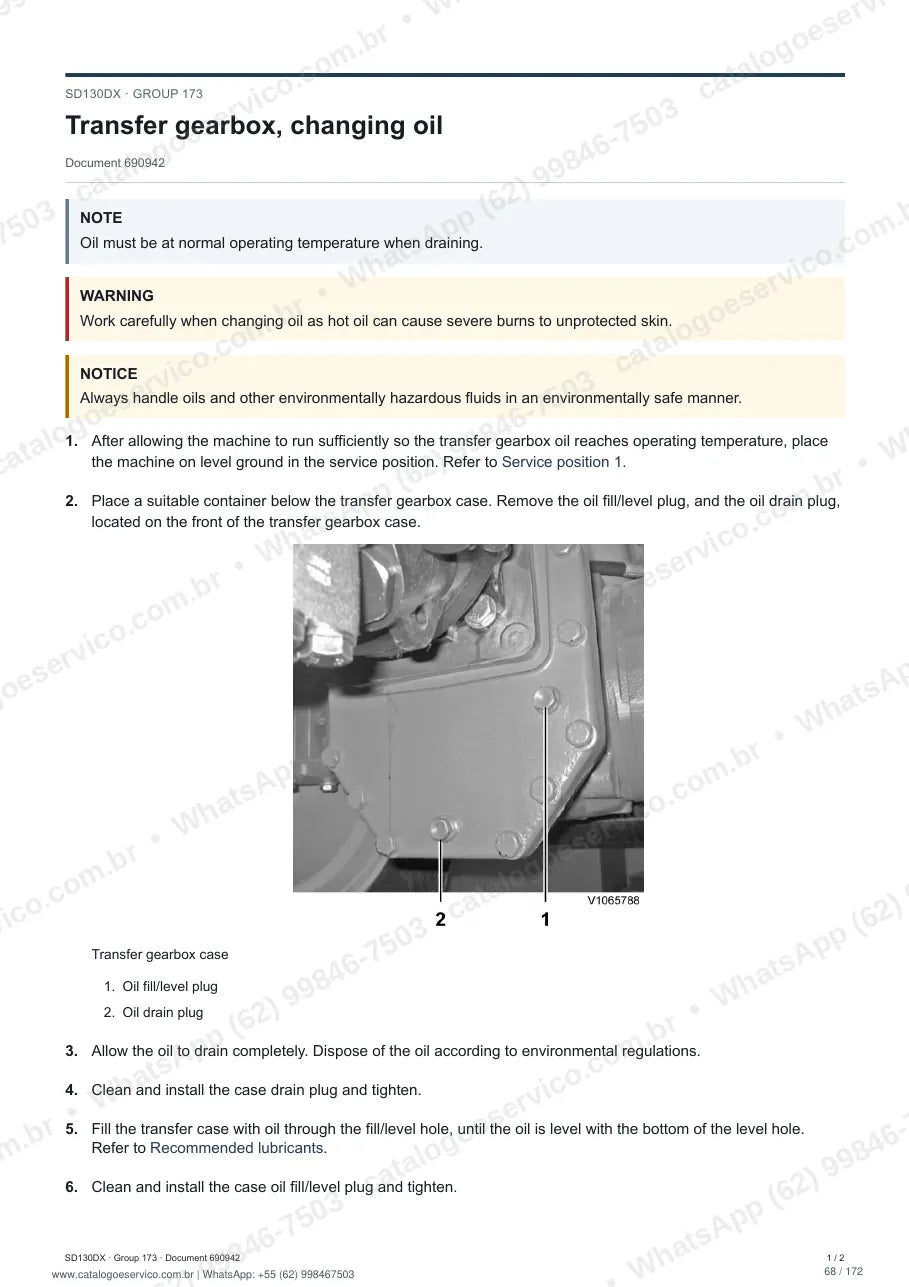 Manual de serviço Volvo SD130DX: página de procedimento com texto e figura