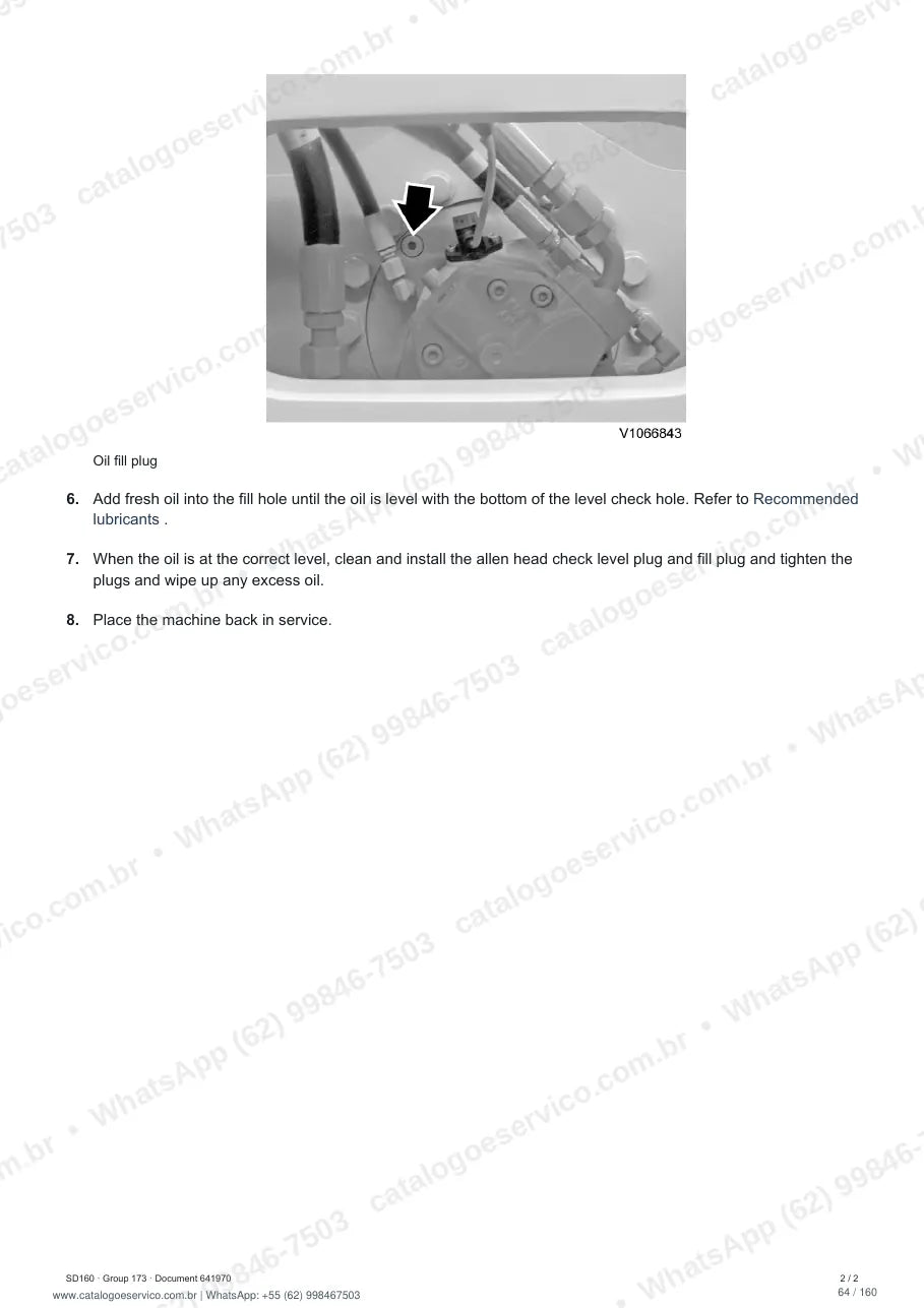 Manual de serviço Volvo SD160: página de procedimento com texto e figura (2)