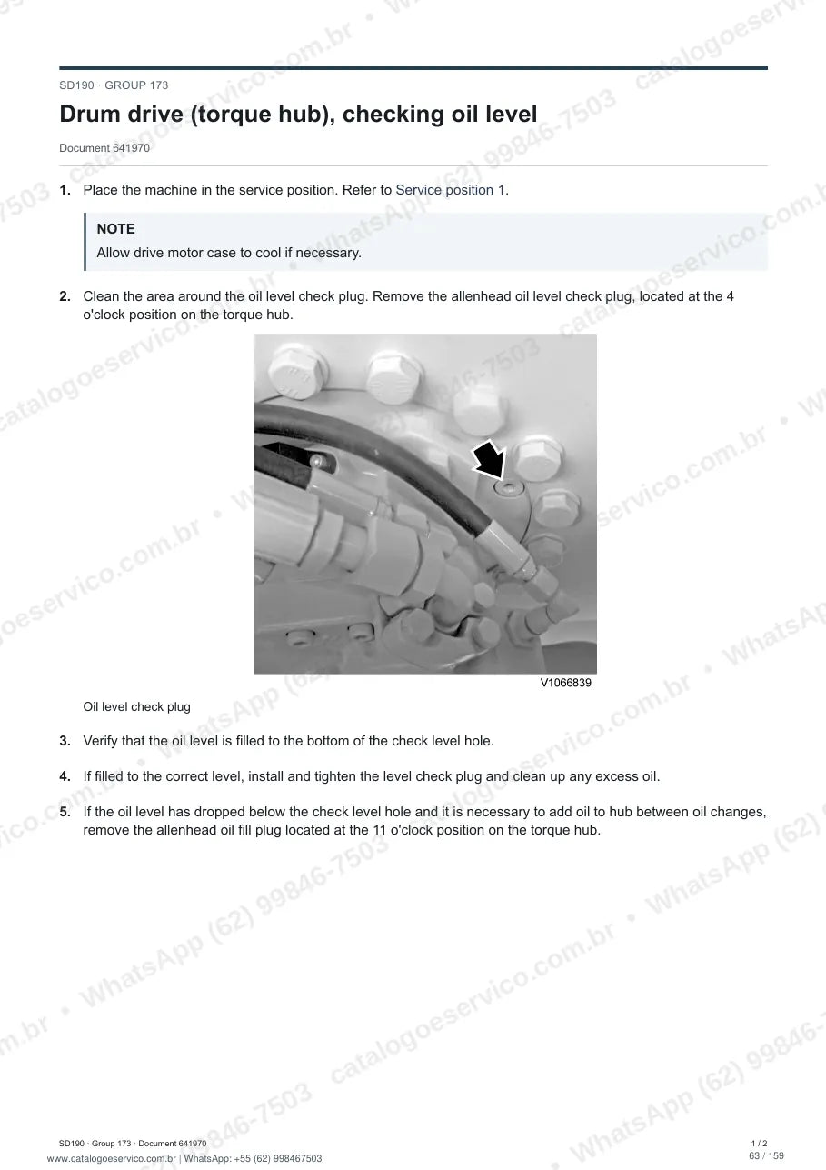 Manual de serviço Volvo SD190: página de procedimento com texto e figura (2)