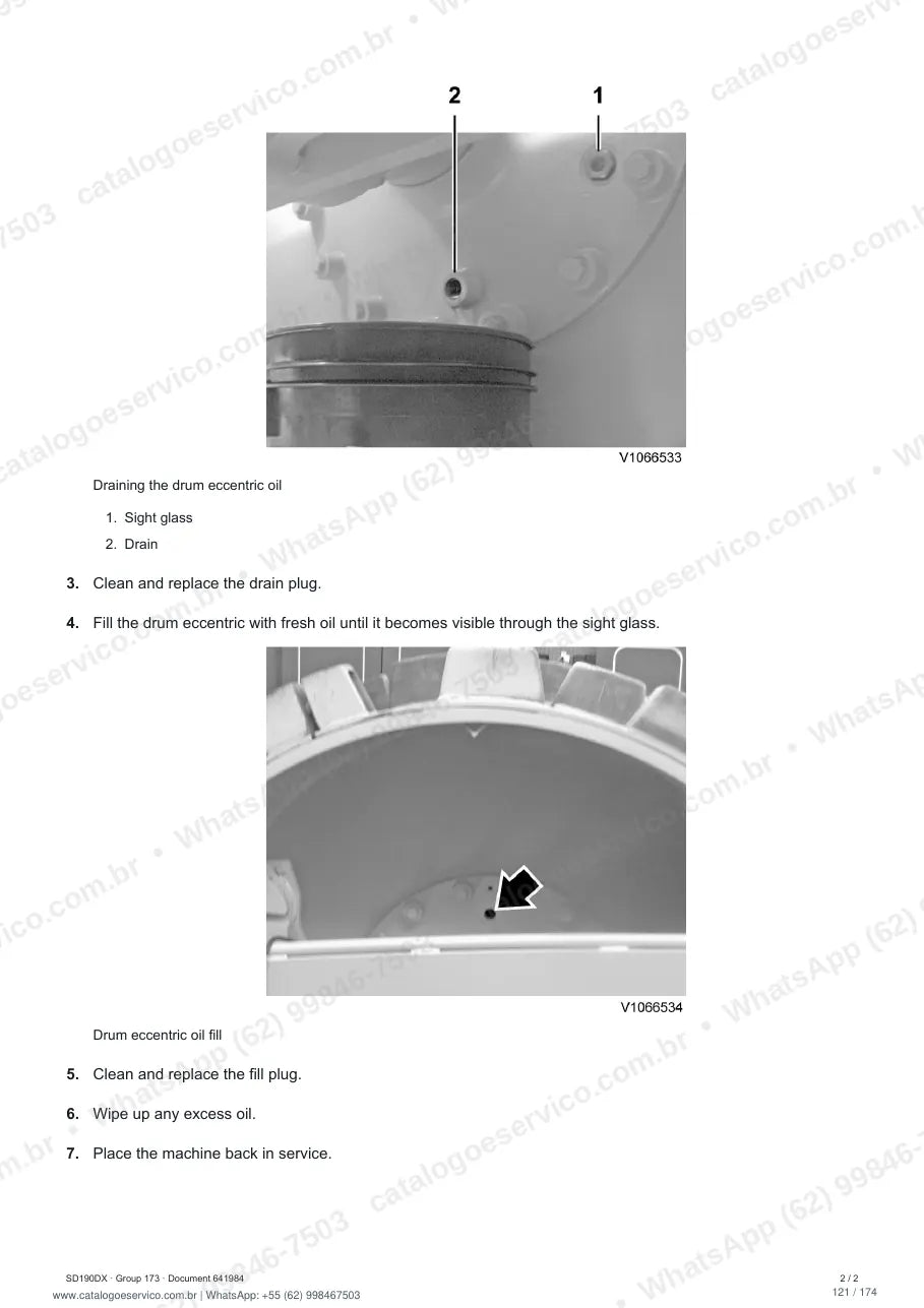 Manual de serviço Volvo SD190DX: página de procedimento com texto e figura (2)
