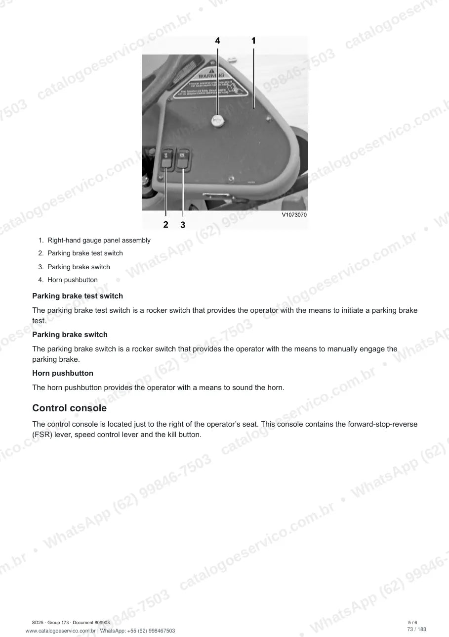 Manual de serviço Volvo SD25: página de procedimento com texto e figura