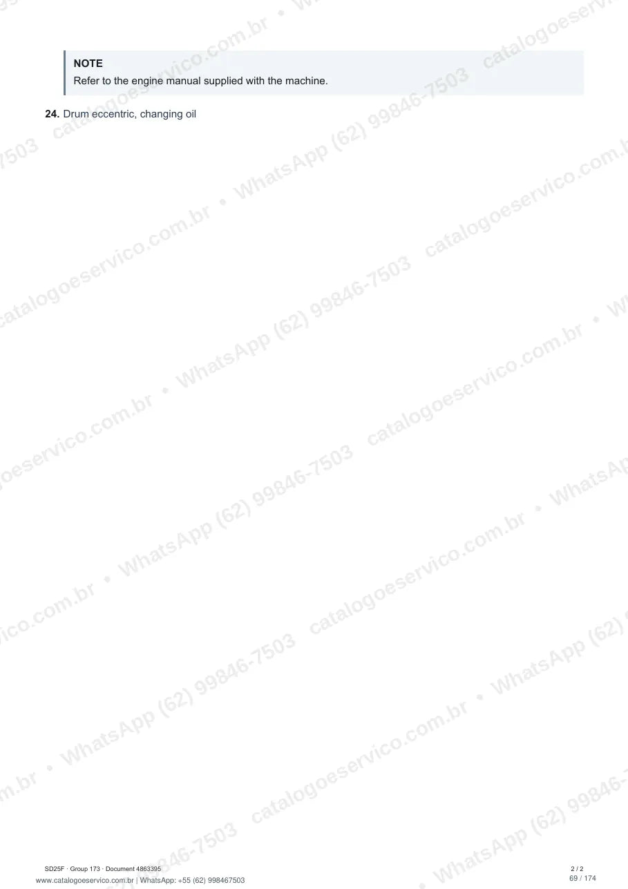 Manual de serviço Volvo SD25F: página de procedimento com texto e figura