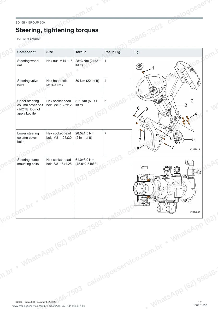 Manual de serviço Volvo SD45B: página de procedimento com texto e figura